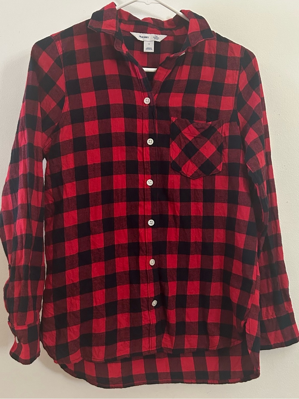 NWOT Old Navy Classic Shirt Red Buffalo Plaid Flannel Cotton Women Small / S